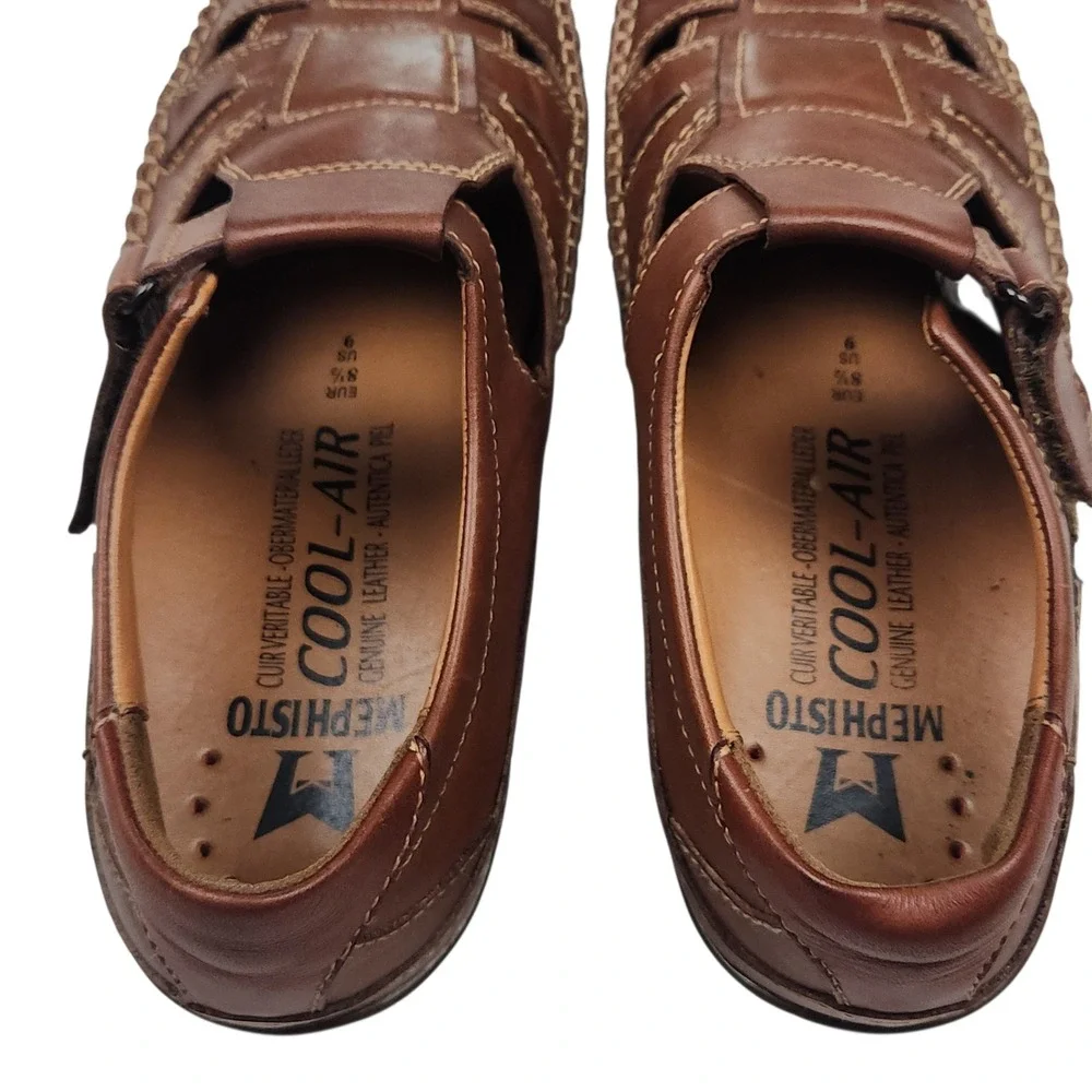 Mephisto Cool Air Ivano Fisherman Style Sandals Loafers Sz 9 Brown Leather Shoes